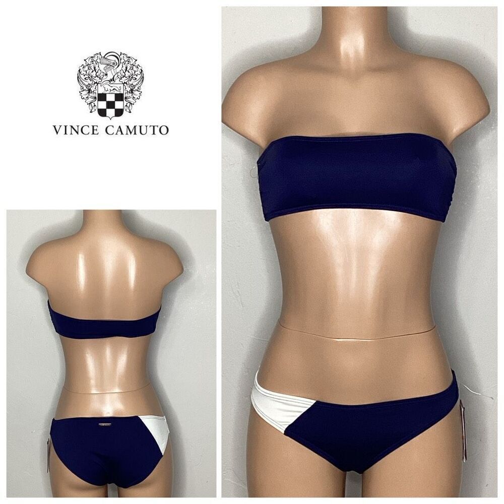New. Vince Camuto navy and white bandeau bikini. Small.